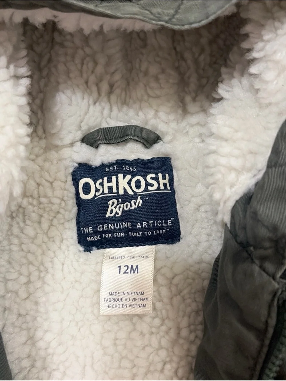 OshKosh B'gosh Olive Sherpa fleece lined Hooded coat